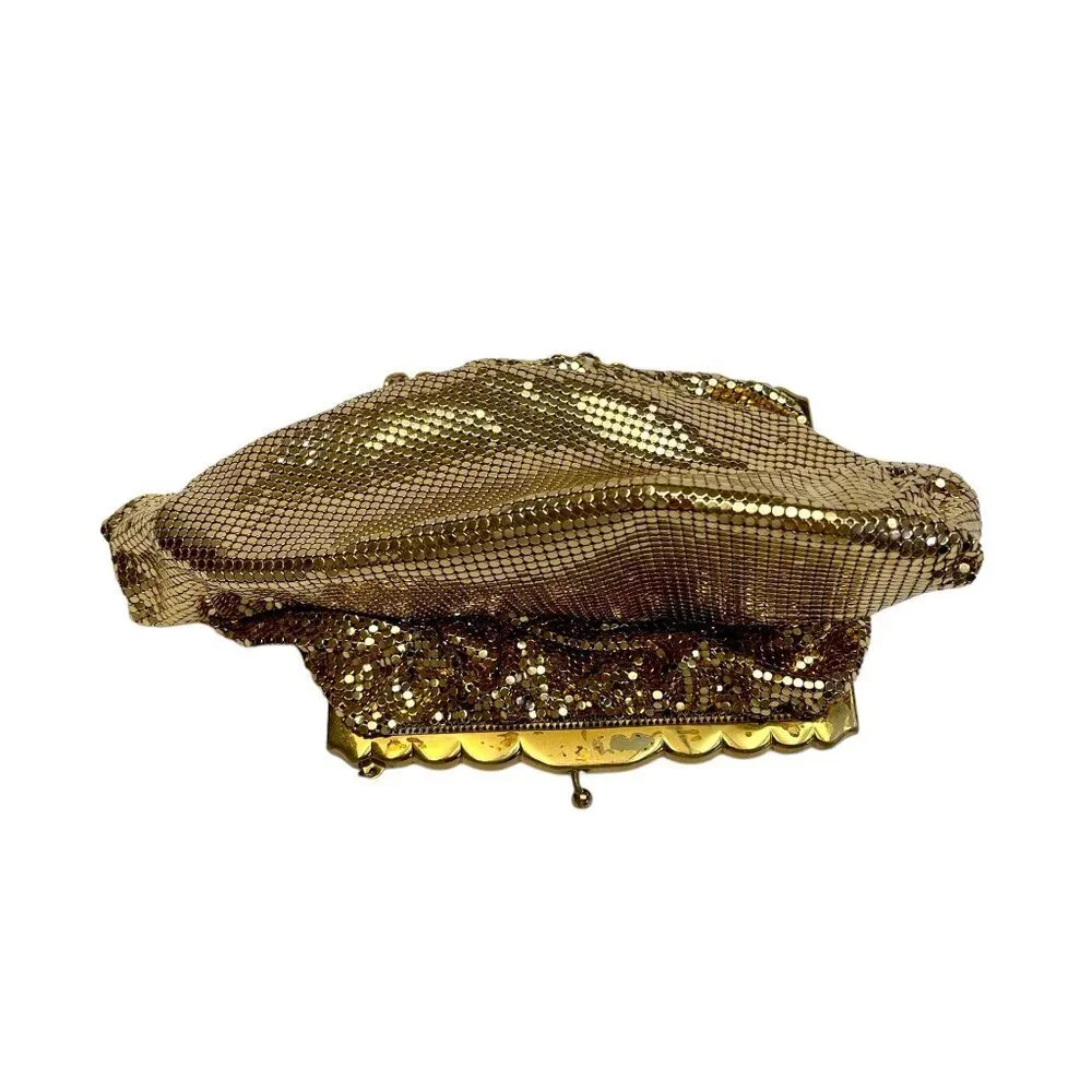 Vintage 10 Inch Whiting & Davis Co Gold Tone Metal Mesh Evening Clutch Purse Bag - Picture 7 of 8